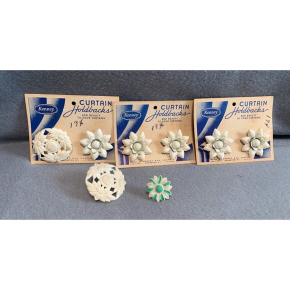 Vintage Kenney Curtain Holdbacks Floral Design Set of 6 Original Packaging - Picture 10 of 11